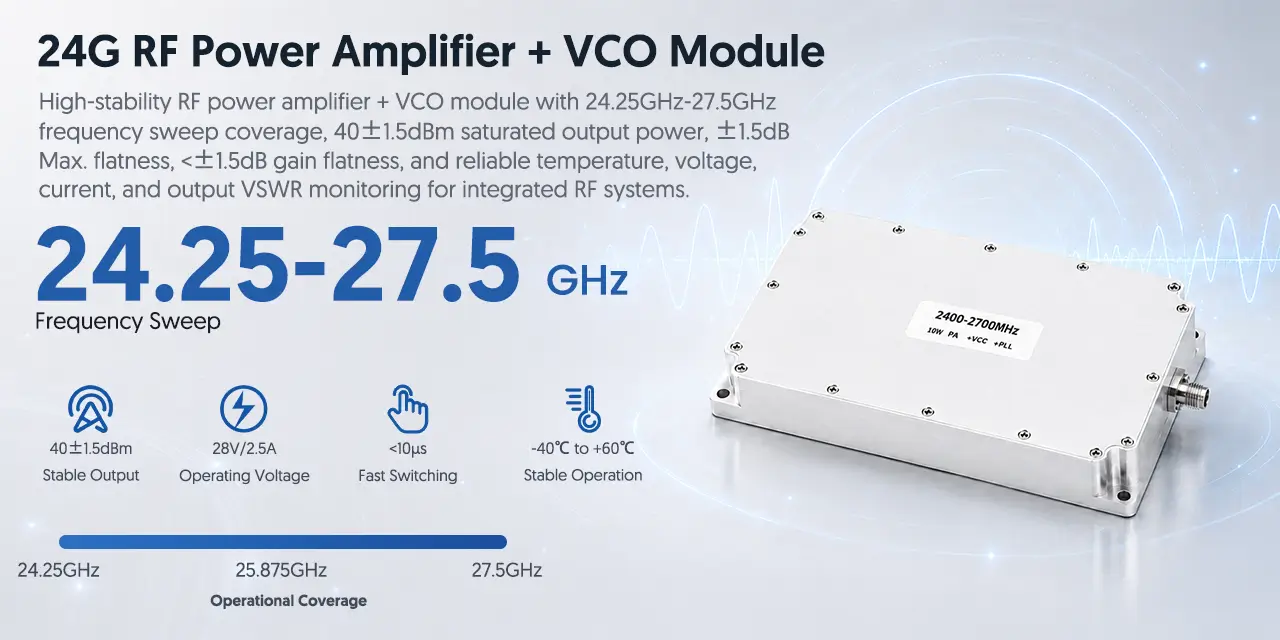 24G RF Power Amplifier and VCO Module Frequency Sweep
